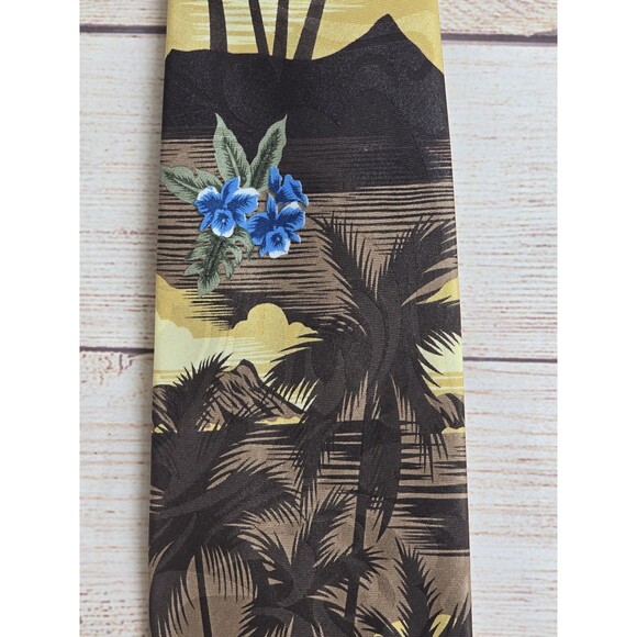 Tropical Hawaii Handmade Tie, Men's Yellow Silk Tropical Necktie Aloha - Picture 5 of 7